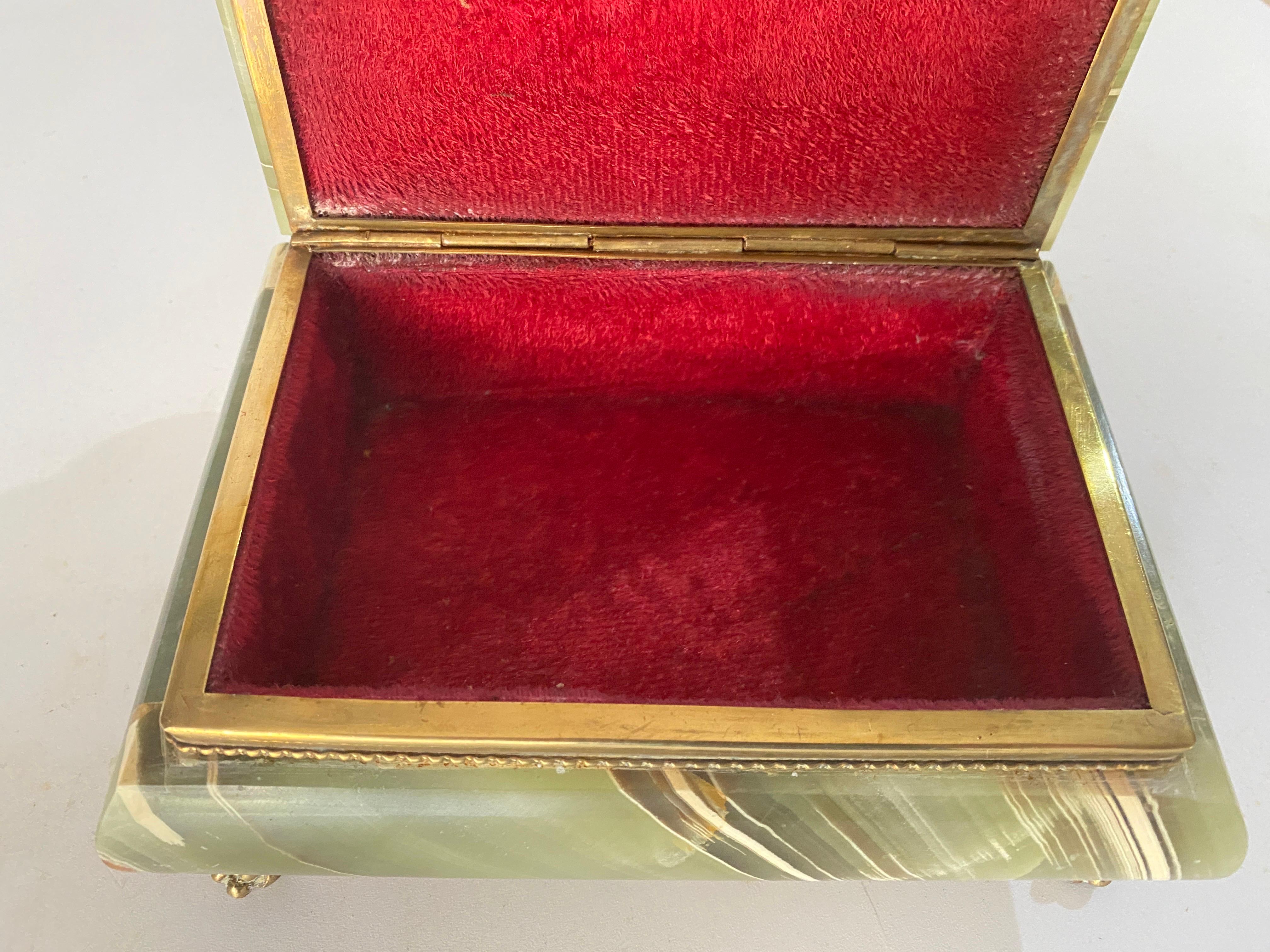  Green Onyx Marble and Brass Jewelry Display Box, Italy 1950 For Sale 1