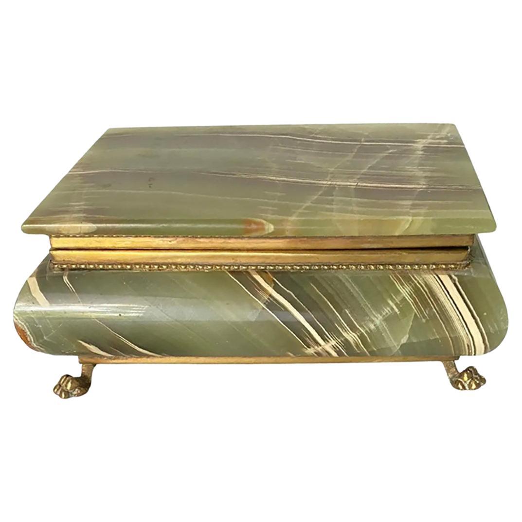  Green Onyx Marble and Brass Jewelry Display Box, Italy 1950