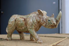Green Onyx Marble Sculpture Depicting the White Rhino Italy 1950s