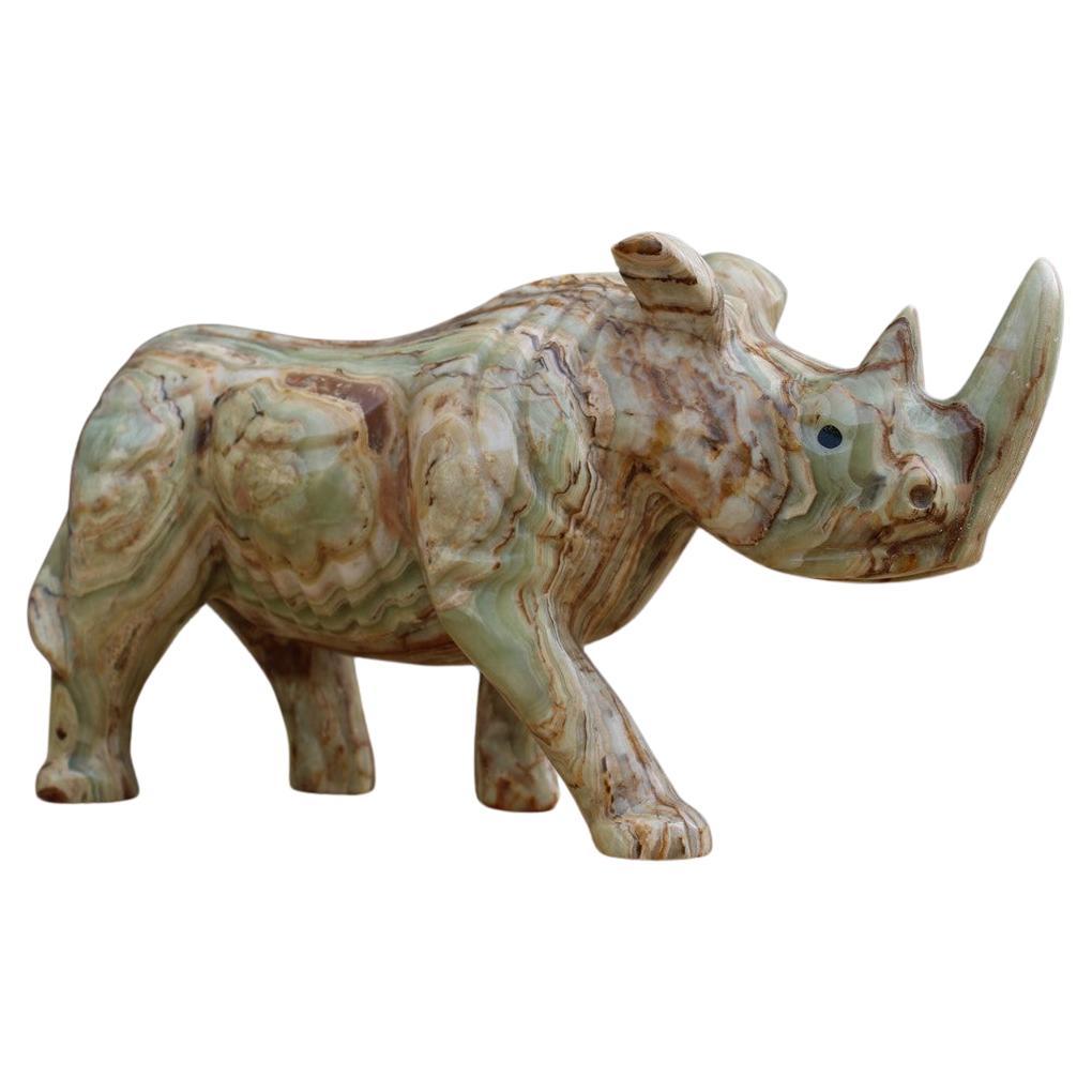 Green Onyx Marble Sculpture Depicting the White Rhino Italy 1950s  For Sale