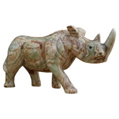 Green Onyx Marble Sculpture Depicting the White Rhino Italy 1950s 