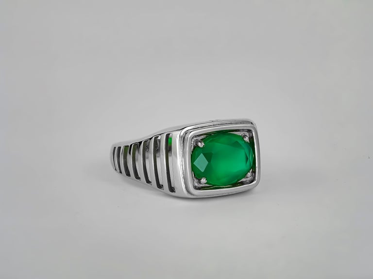 Customizable Green Onyx Men Gold Ring, Vintage Style Onyx Mens Ring For