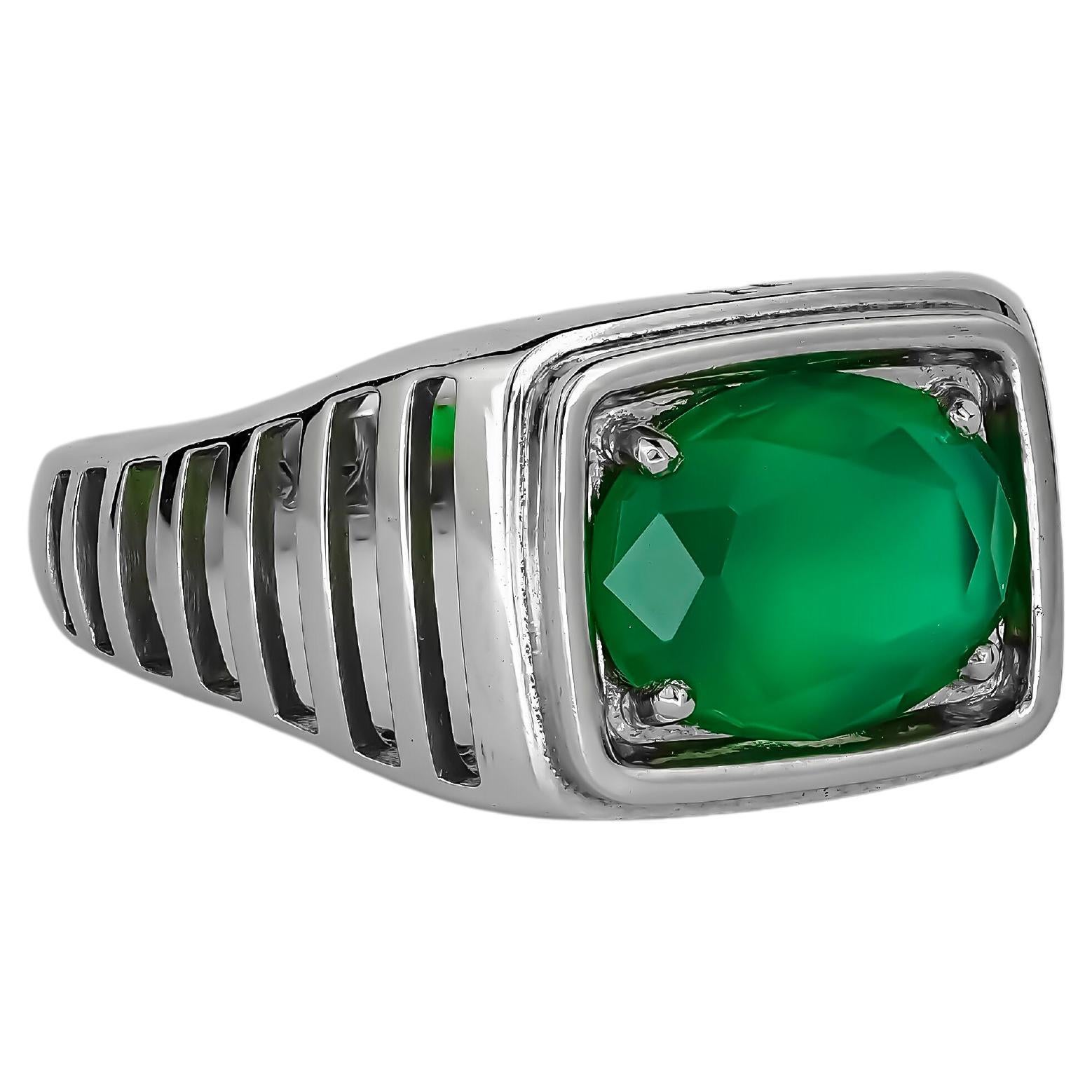 Green Onyx Men Gold Ring, Vintage Style Onyx Mens Ring