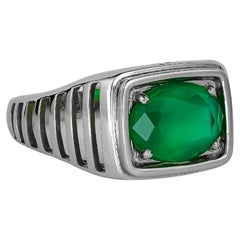 Green Onyx Men Gold Ring, Vintage Style Onyx Mens Ring