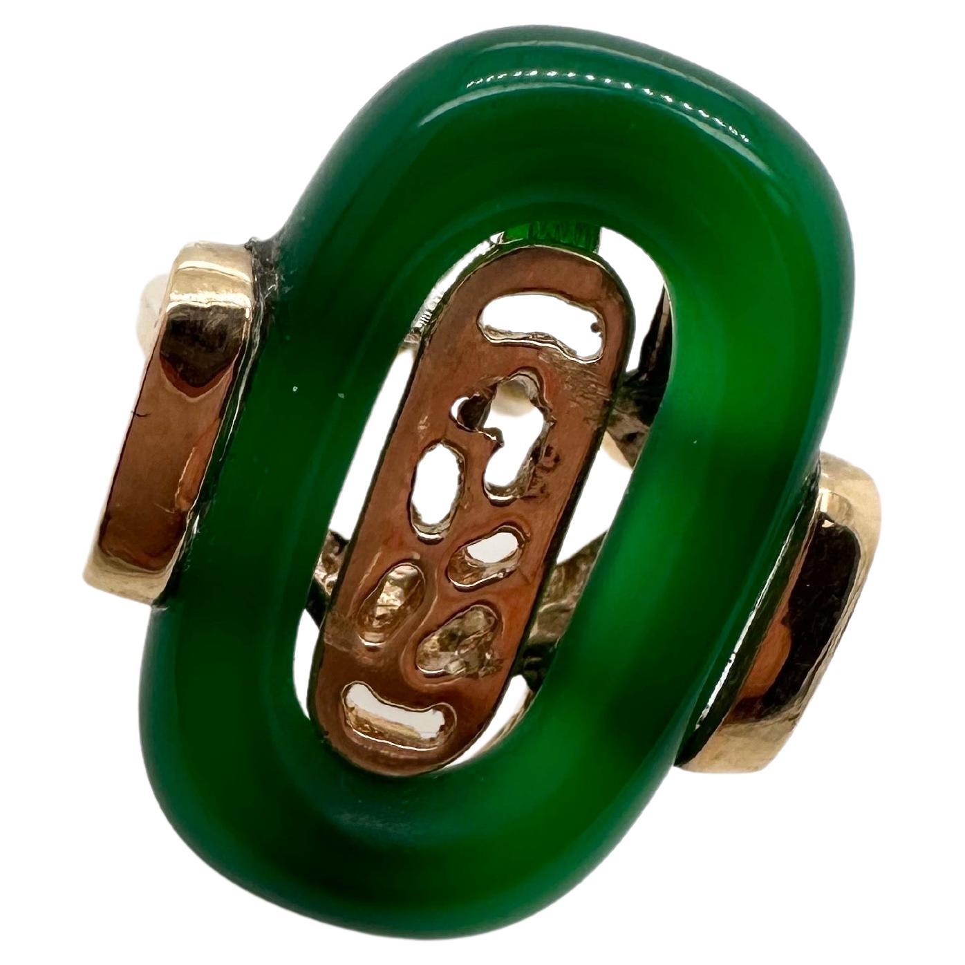 Grüner Onyx Moderner Ring 14KT Gelbgold im Angebot
