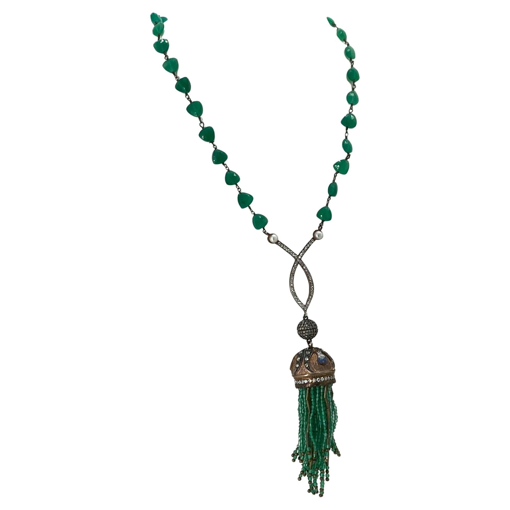 Collier d'onyx vert avec pendentif pompon en tourmaline Neuf - En vente à Atlanta, GA