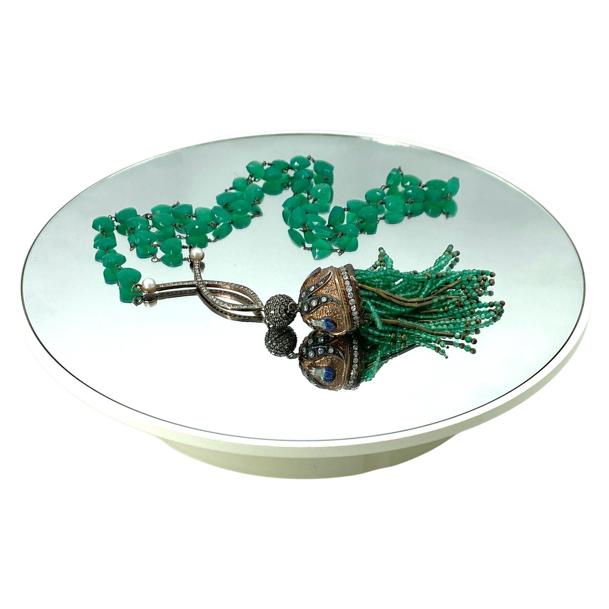 Collier d'onyx vert avec pendentif pompon en tourmaline en vente 2