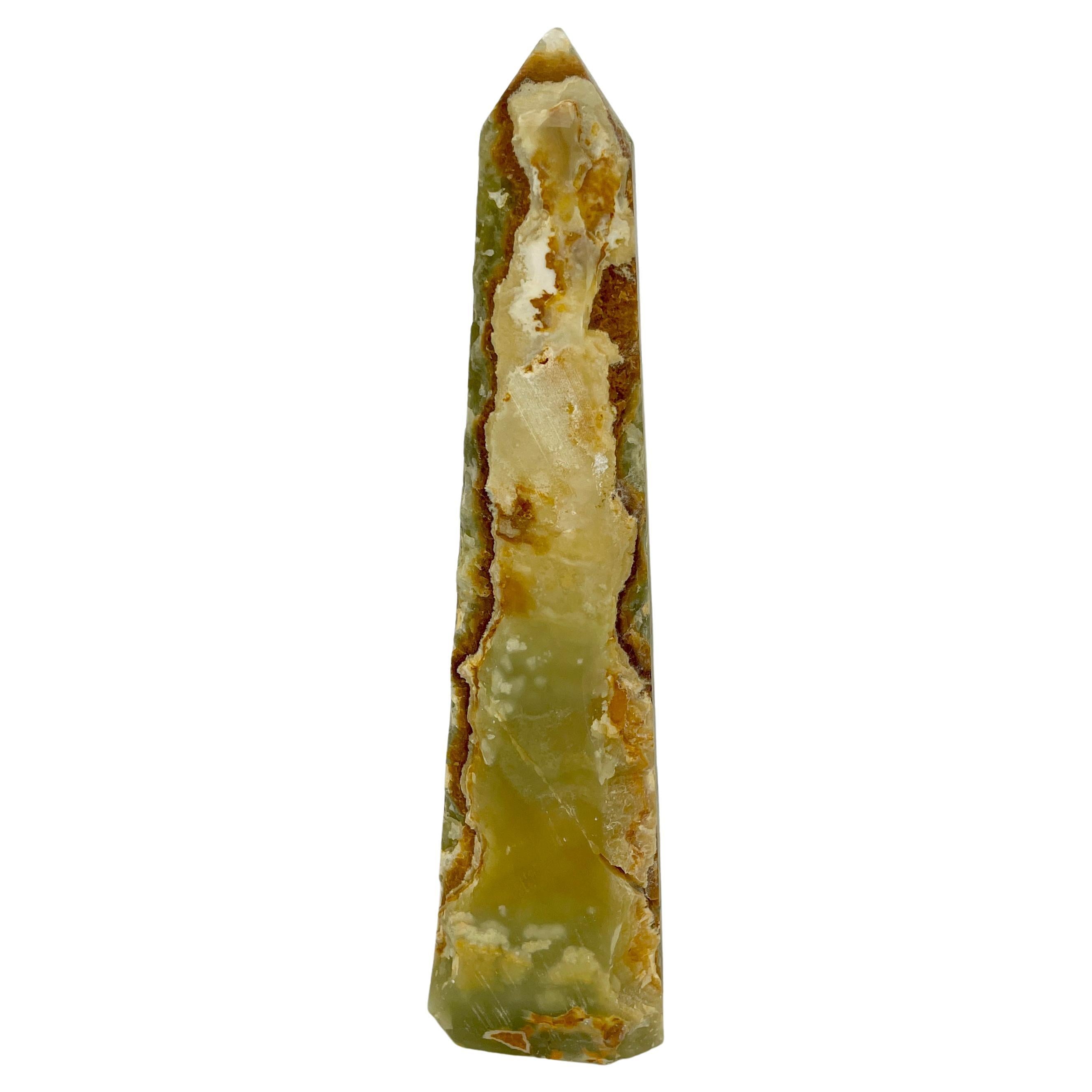 Vintage Obelisk in Green Onyx With Natural Rough Edge Finish