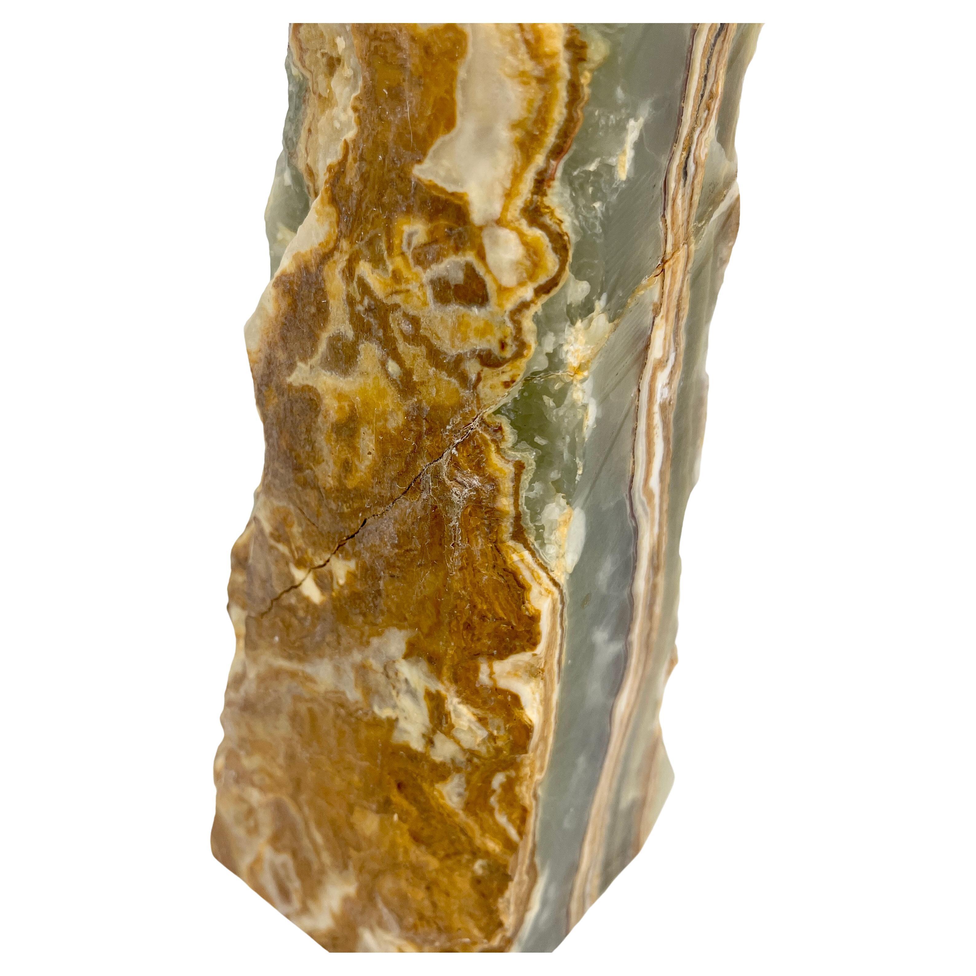 American Green Onyx Obelisk With Natural Rough Edge Finish