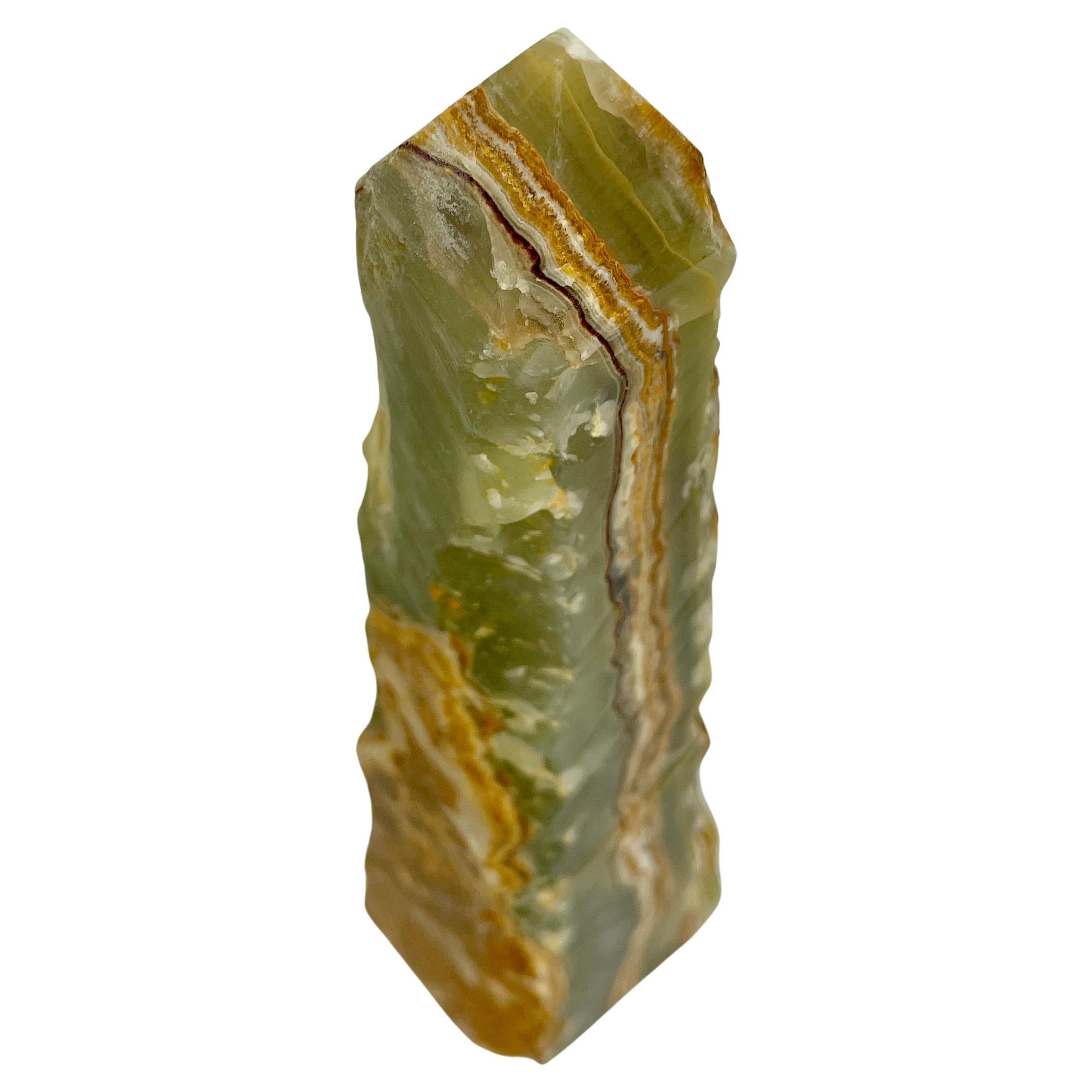Hand-Crafted Green Onyx Obelisk With Natural Rough Edge Finish
