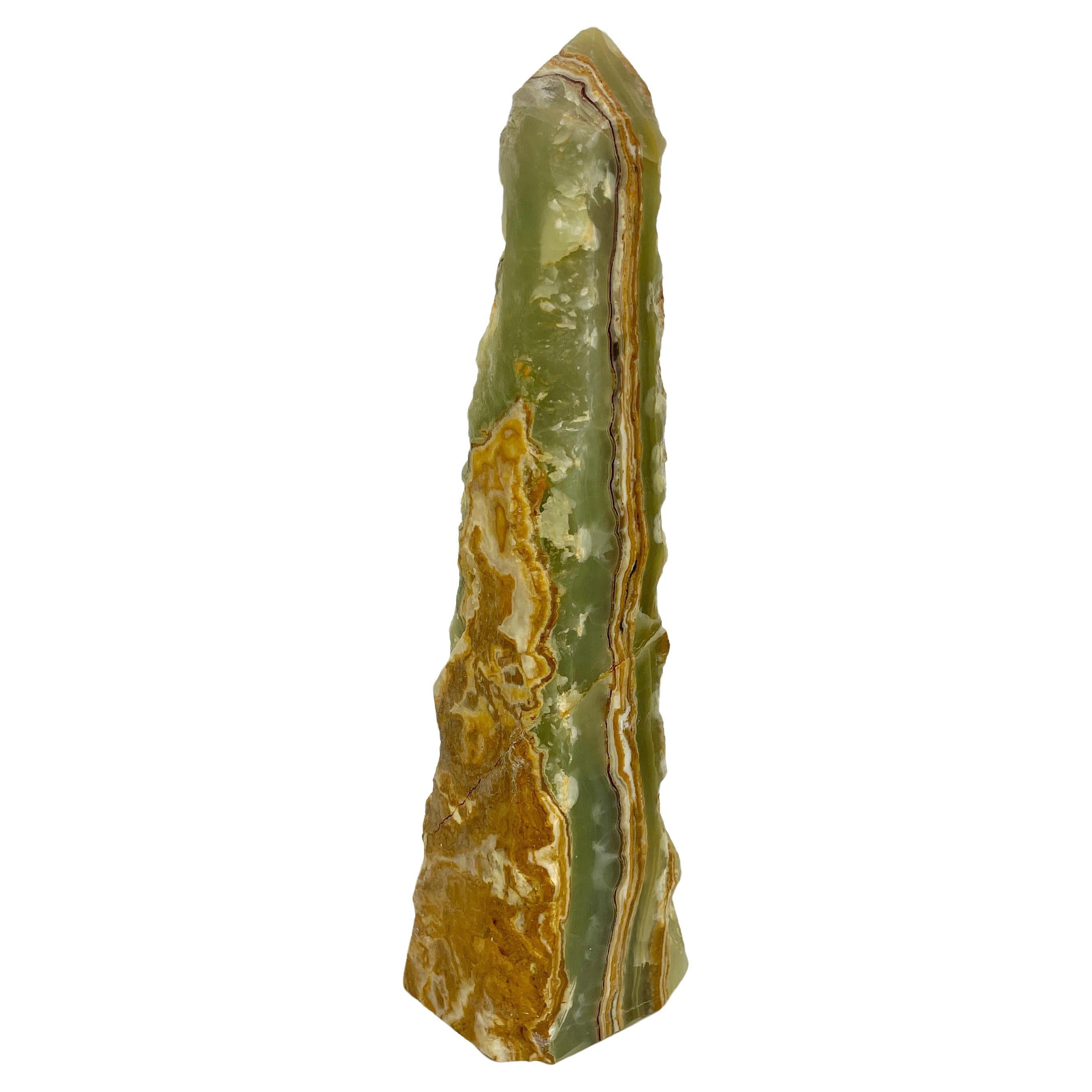 20th Century Green Onyx Obelisk With Natural Rough Edge Finish