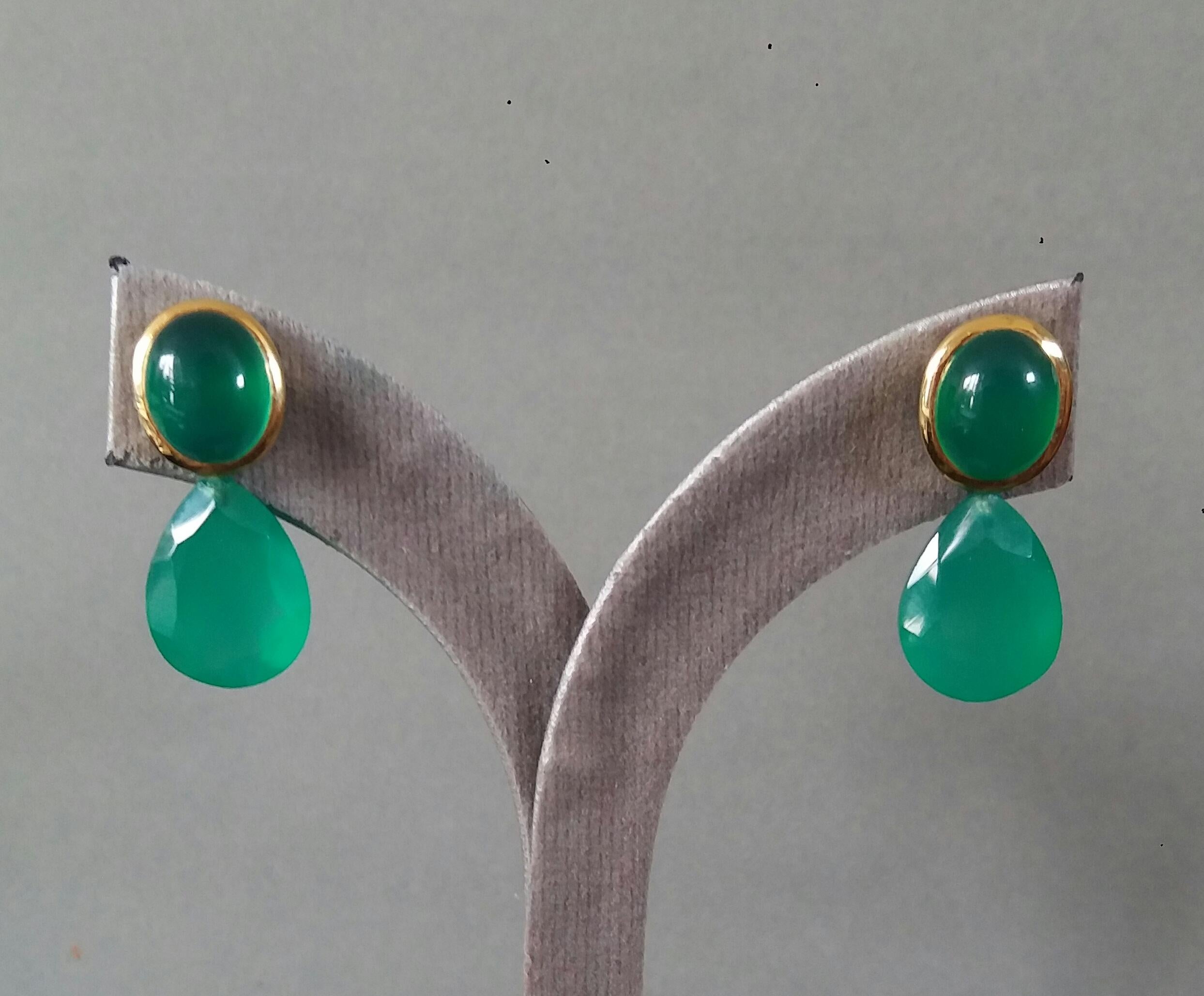 Green Onyx Oval Cabs 14K Yellow Gold Green Onyx Faceted Pear Shape Stud Earrings For Sale 4