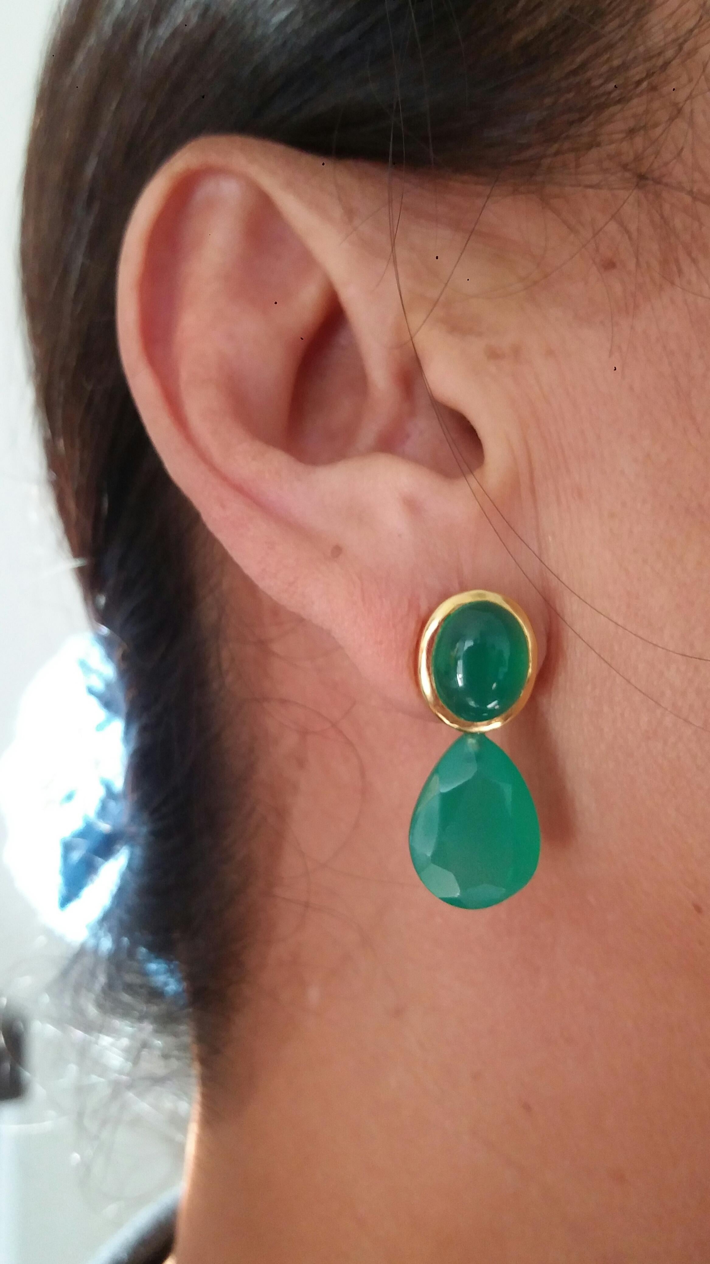 Green Onyx Oval Cabs 14K Yellow Gold Green Onyx Faceted Pear Shape Stud Earrings For Sale 8