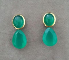Green Onyx Oval Cabs 14K Yellow Gold Green Onyx Faceted Pear Shape Stud Earrings