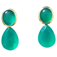 Used Green Onyx Oval Cabs 14K Yellow Gold Green Onyx Faceted Pear Shape Stud Earrings
