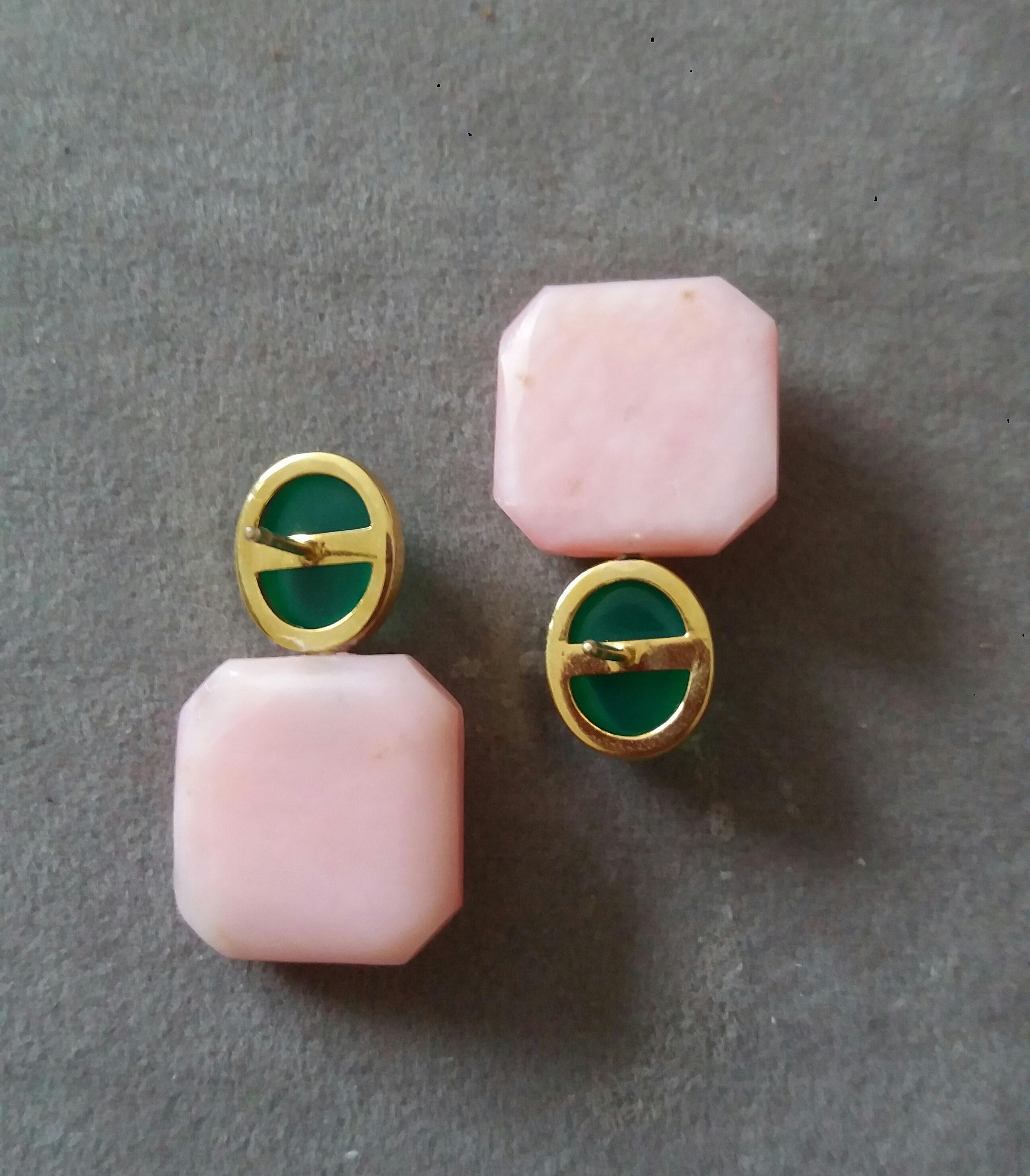 Green Onyx Oval Cabs Octagon Shape Pink Opal Emeralds 14 K Gold Stud Earrings 4