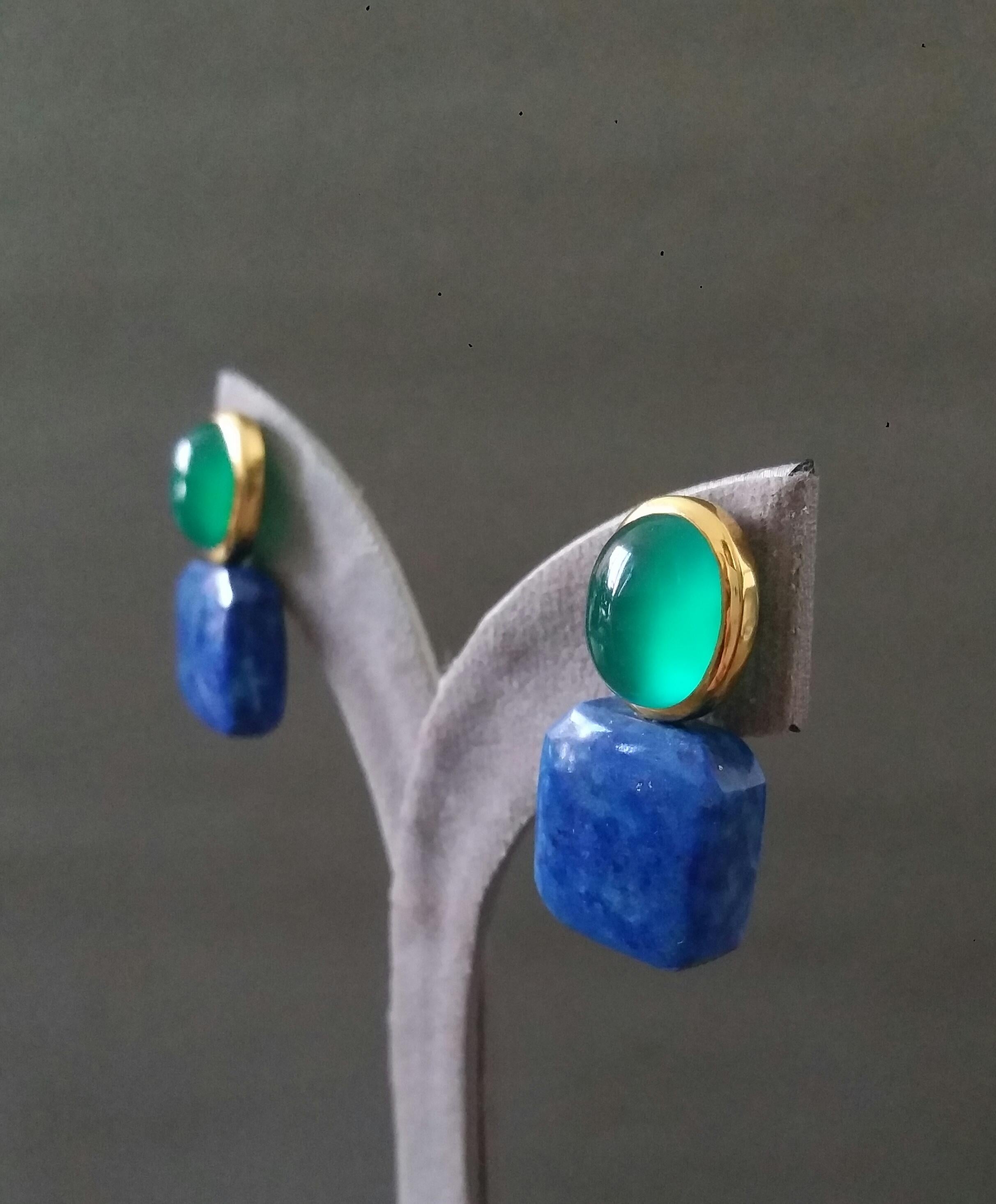 Green Onyx Oval Cabs Yellow Gold Natural Lapislazuli Octagon Shape Stud Earrings For Sale 5