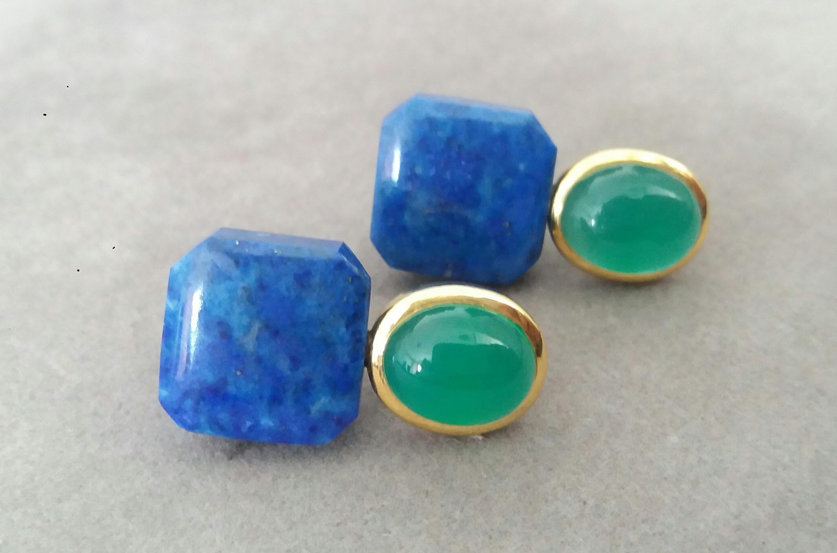 Octagon Cut Green Onyx Oval Cabs Yellow Gold Natural Lapislazuli Octagon Shape Stud Earrings For Sale