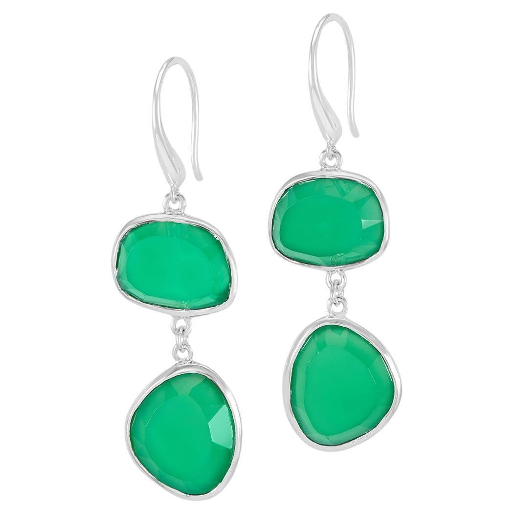 Green Onyx Pebble Drop Earrings In Sterling Silver For Sale