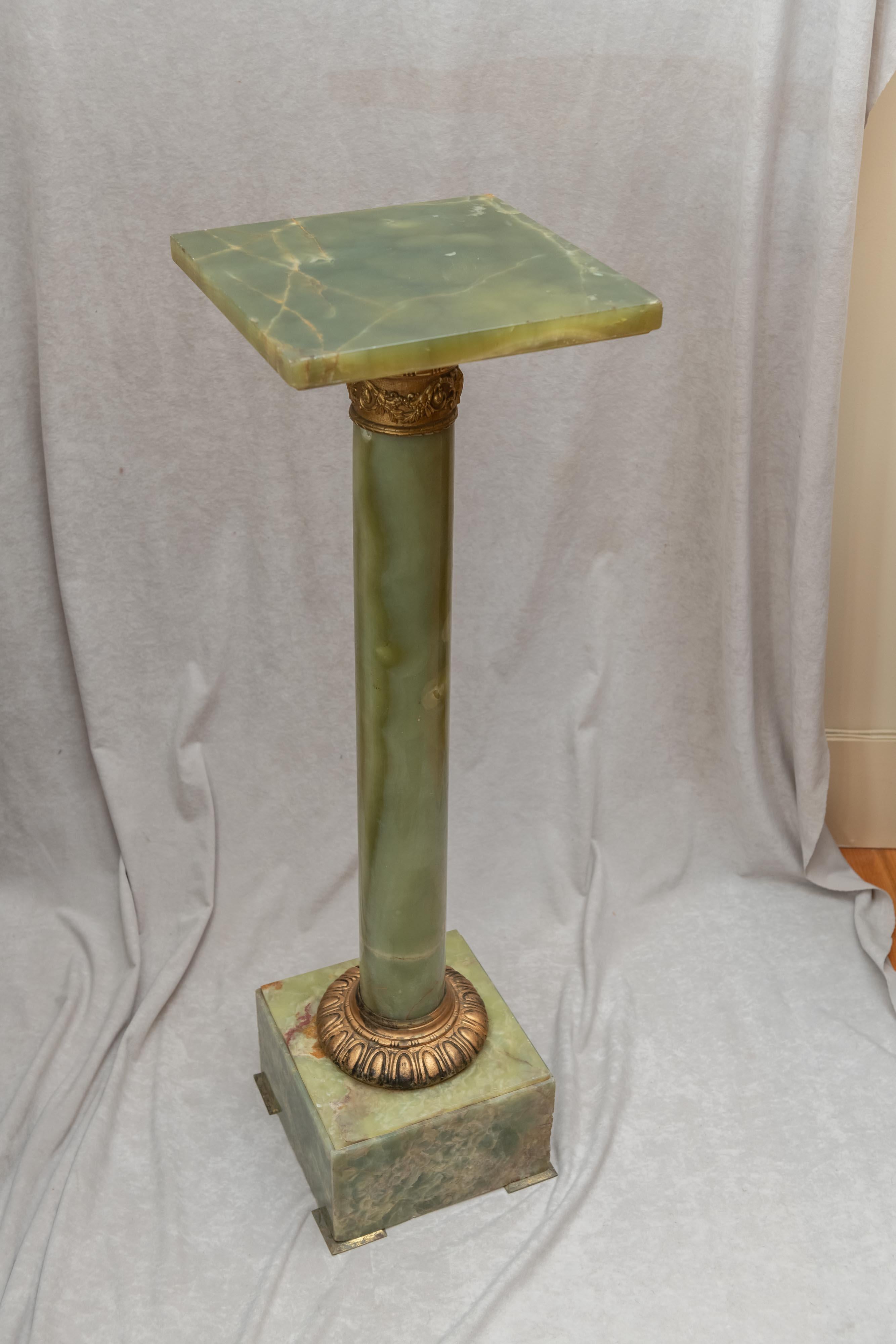 Carved Green Onyx Pedestal with Gilt Bronze Ormolu, circa 1900