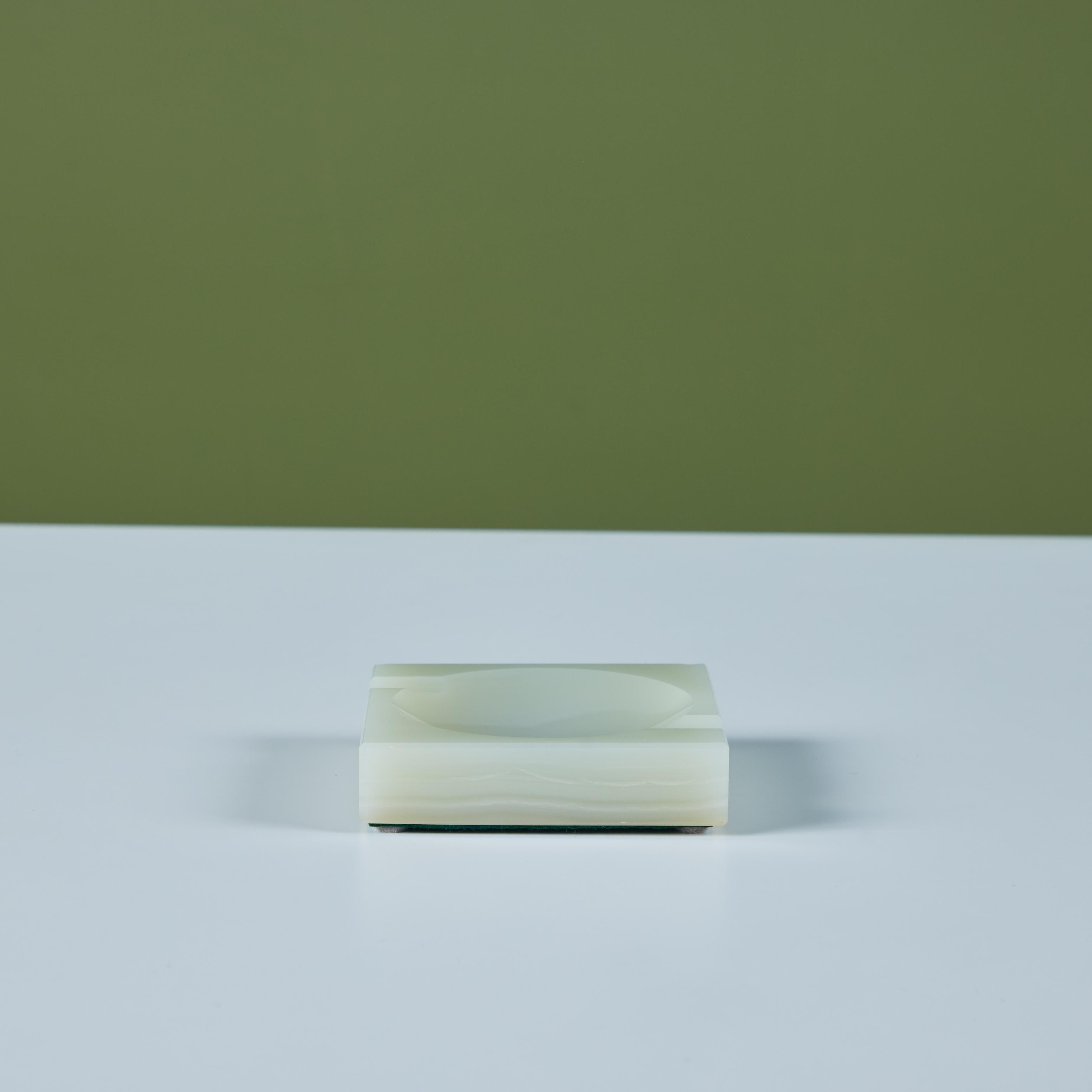 Post-Modern Green Onyx Square Ashtray For Sale