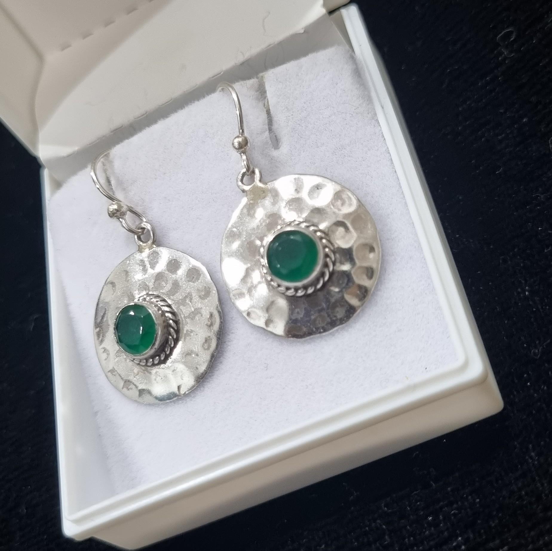 Contemporary Green Onyx Sterling Silver Earrings For Sale