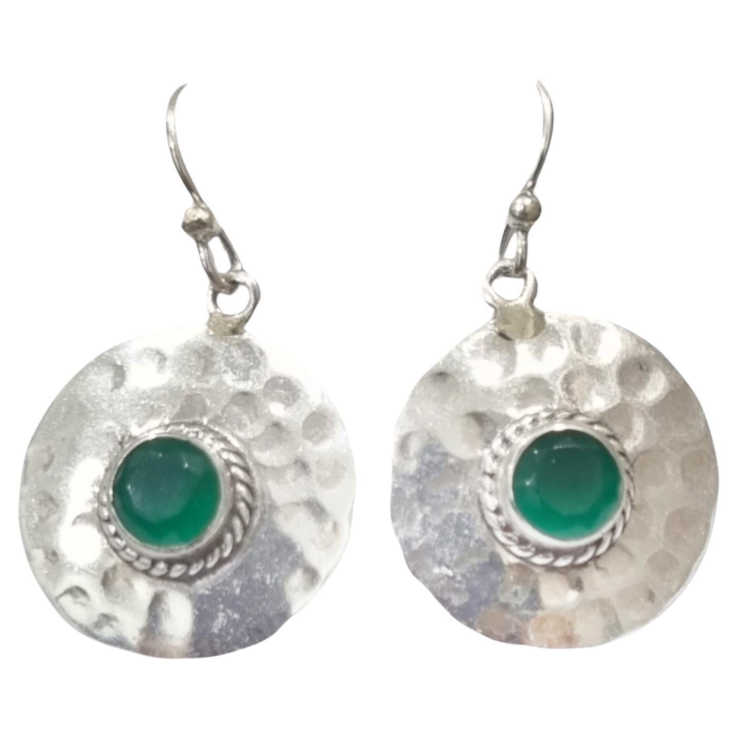 Green Onyx Sterling Silver Earrings For Sale