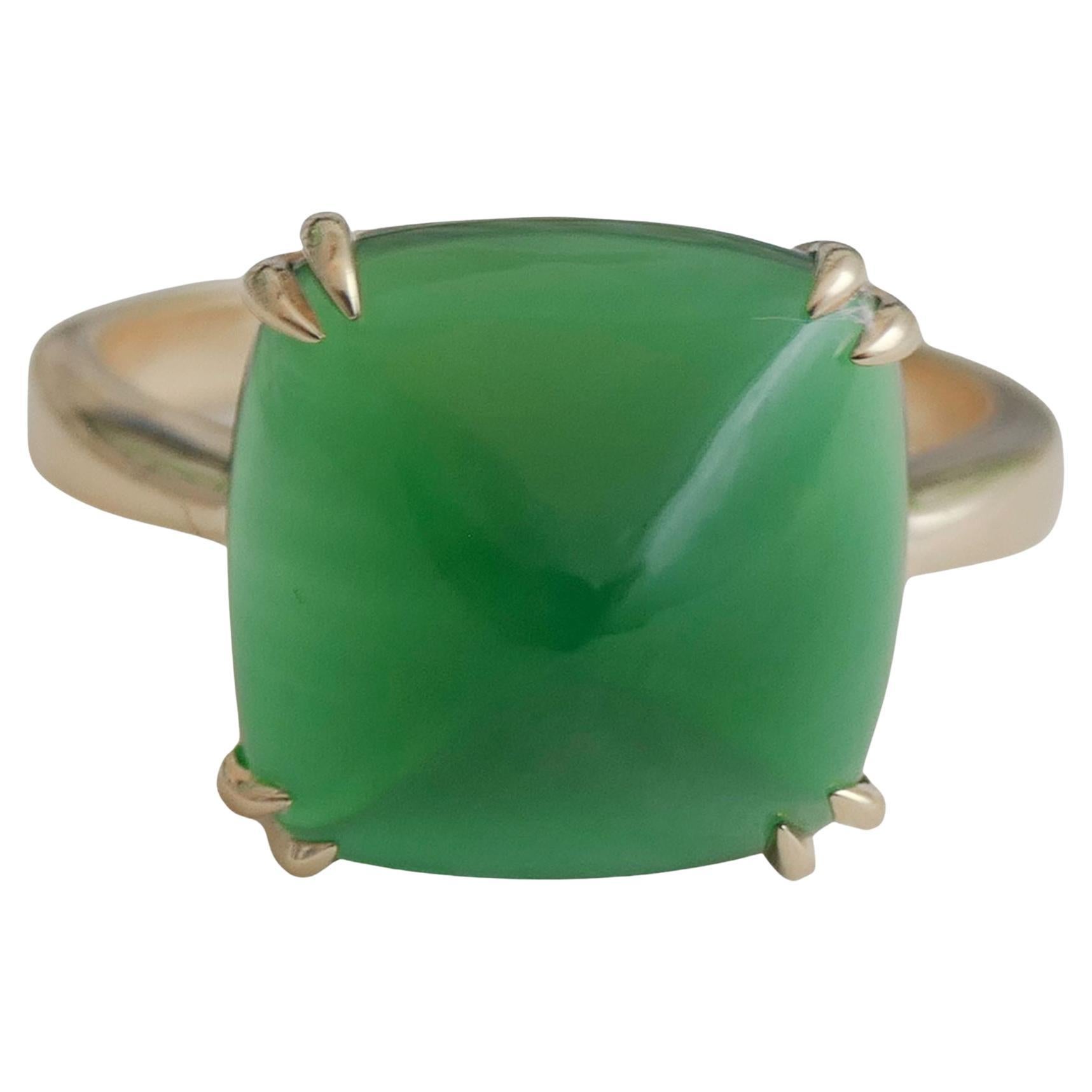 Green Onyx Sugar Loaf Gold Plated Sterling Silver Ring