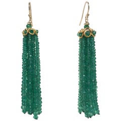 Green Onyx Tassel Earrings with 14 Karat Yellow Gold Hook by Marina J Green Onyx Tassel Earrings with 14 Karat Yellow Gold Hook by Marina J