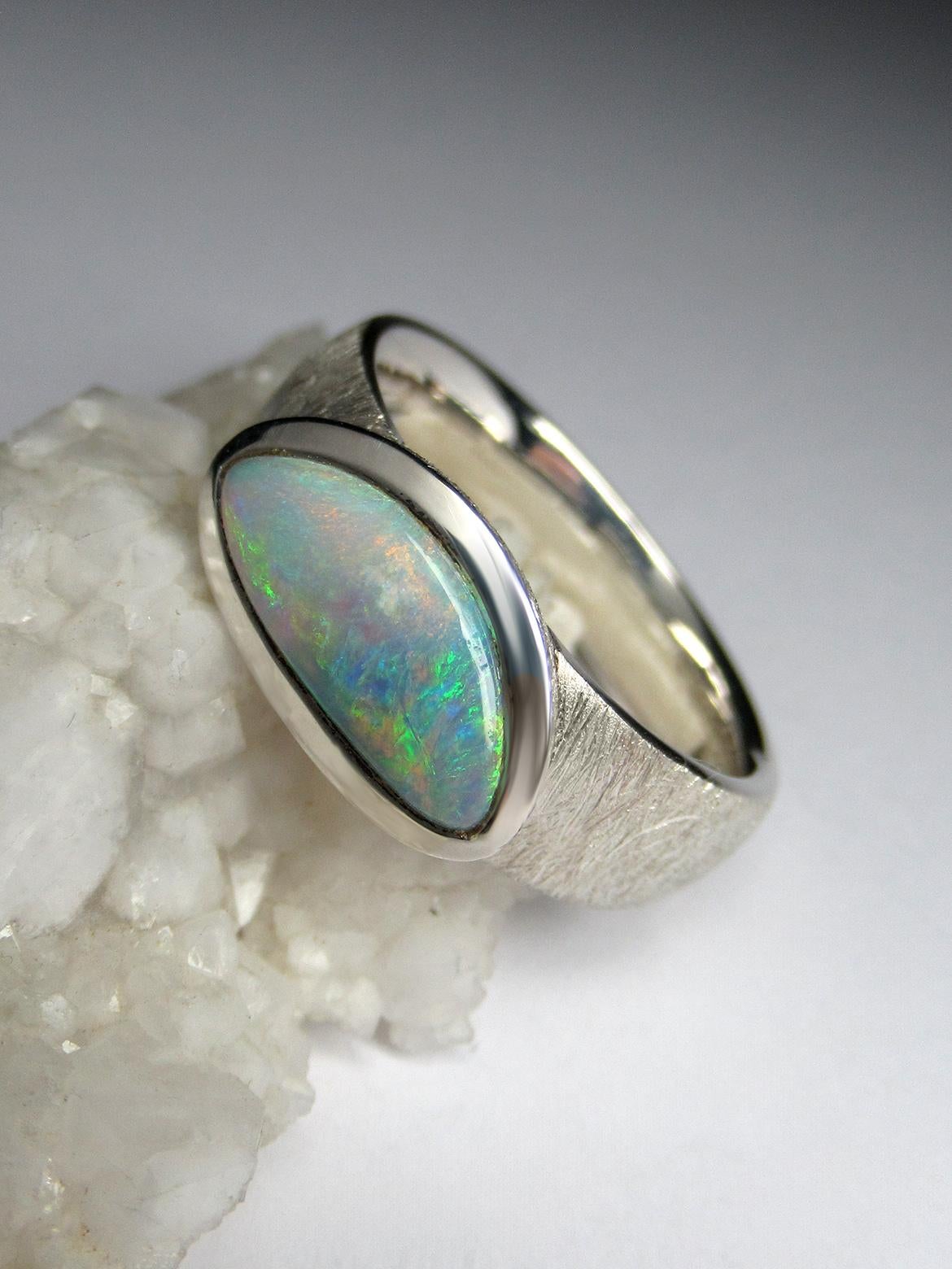 Artisan Green Opal Silver Ring For Sale