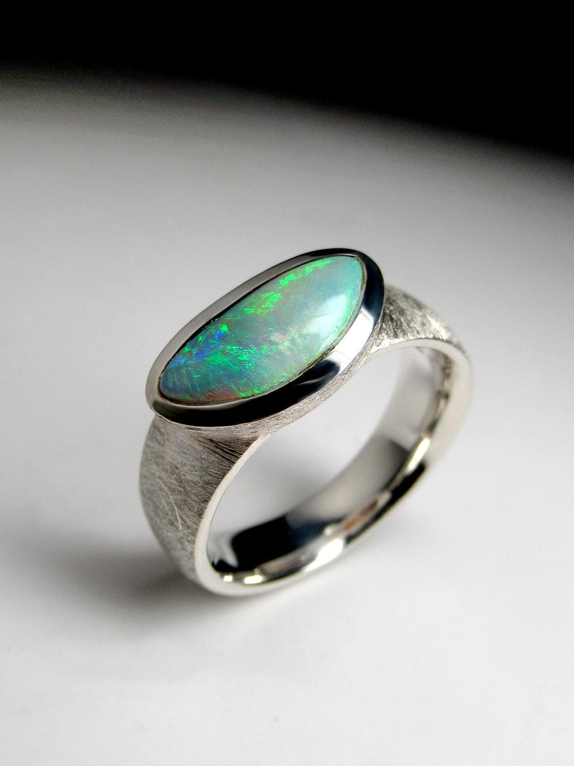 Marquise Cut Green Opal Silver Ring For Sale