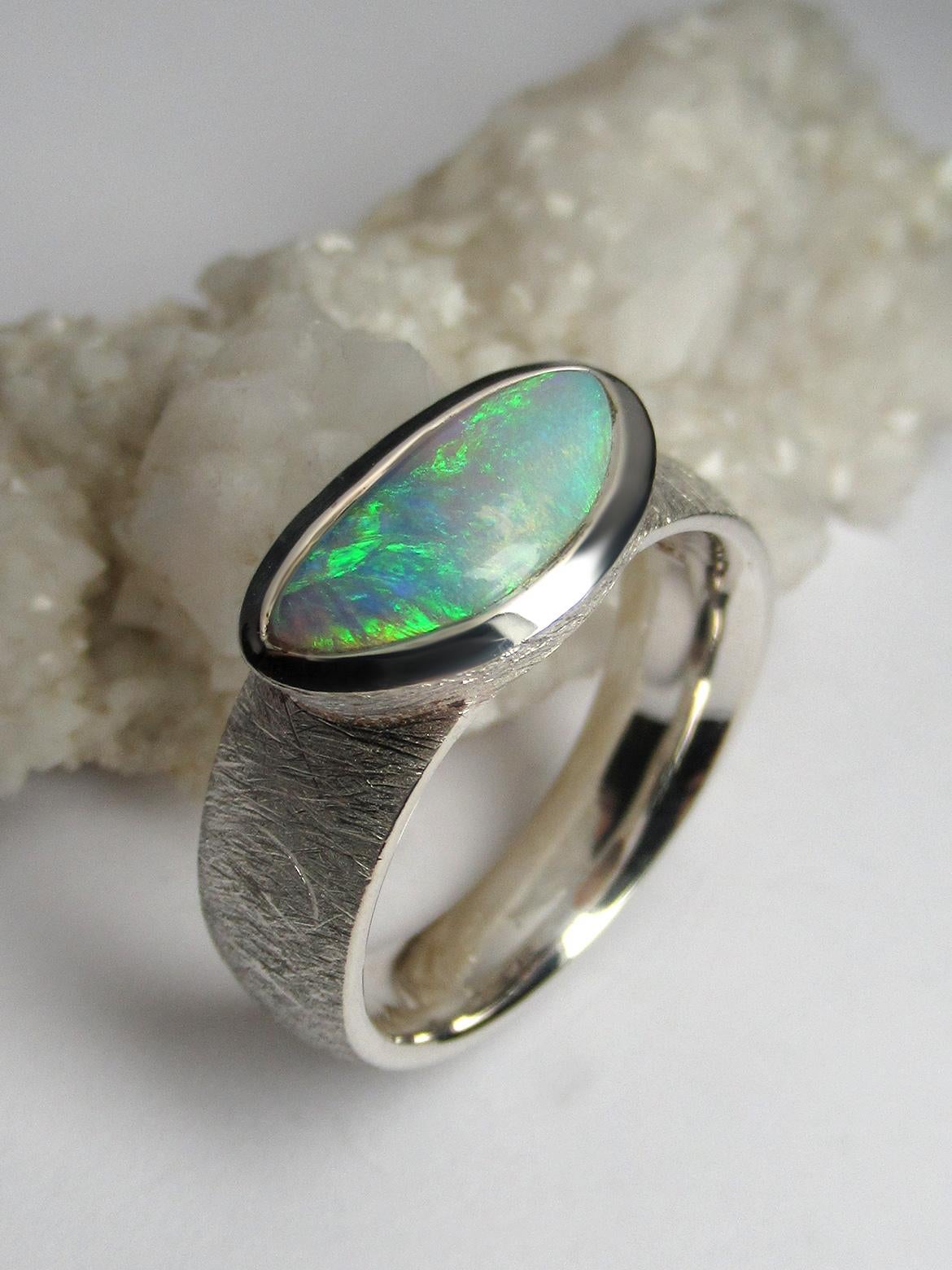 Green Opal Silver Ring For Sale 2
