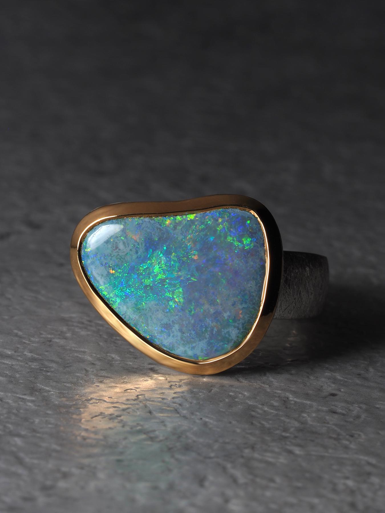 Grüner Opal Silber Ring Natürlicher Australischer Edelstein Weihnachtsgeschenk im Angebot 4