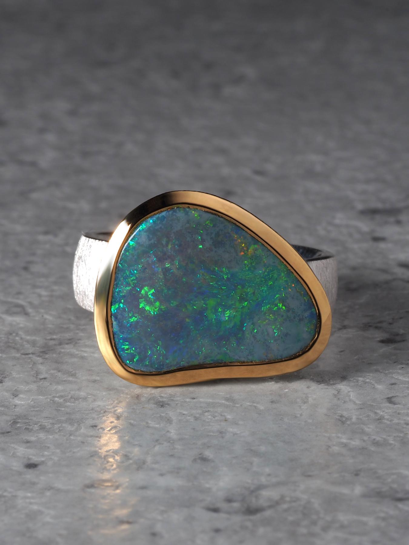 Grüner Opal Silber Ring Natürlicher Australischer Edelstein Weihnachtsgeschenk im Angebot 5