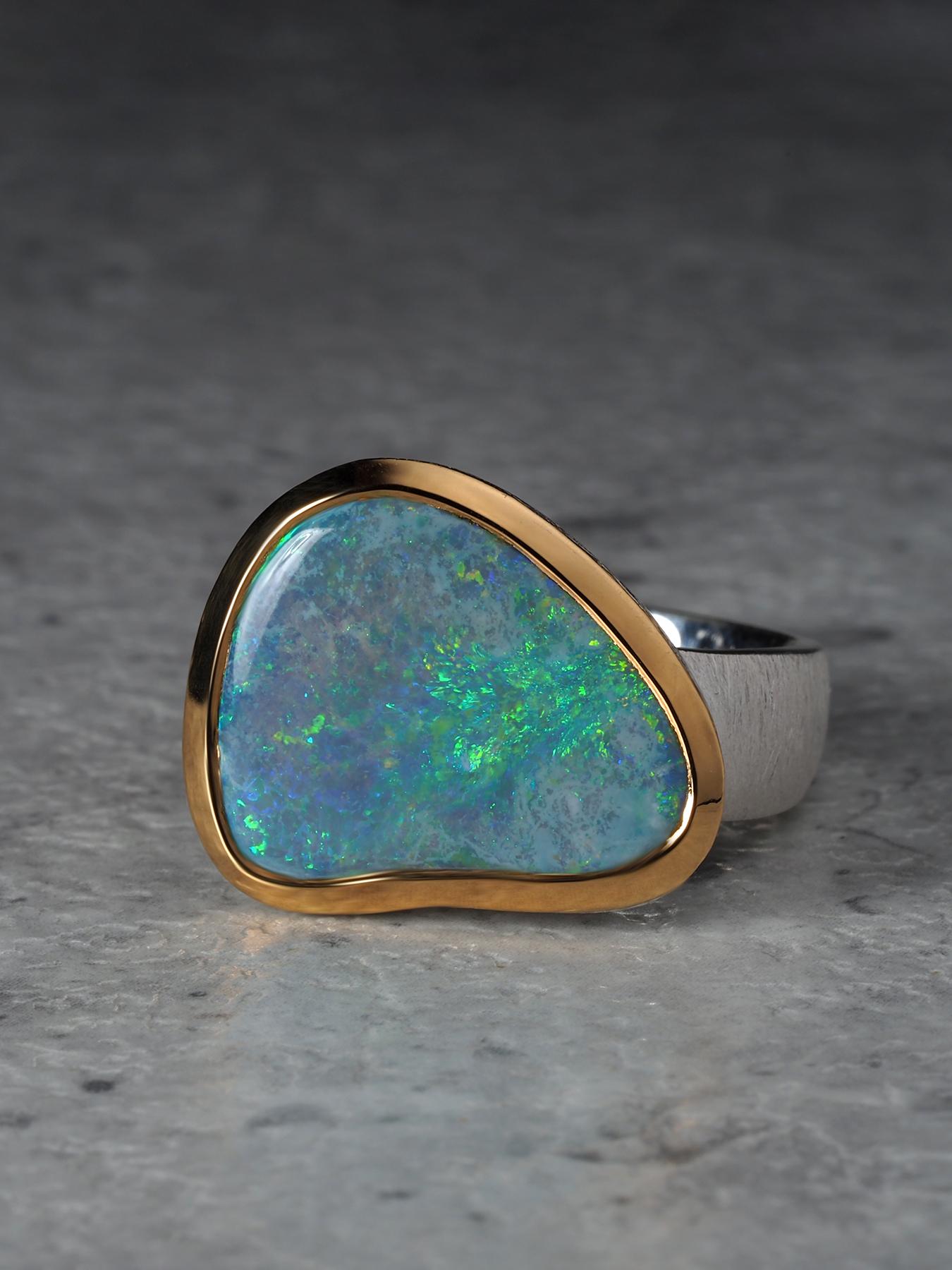 Grüner Opal Silber Ring Natürlicher Australischer Edelstein Weihnachtsgeschenk im Angebot 6