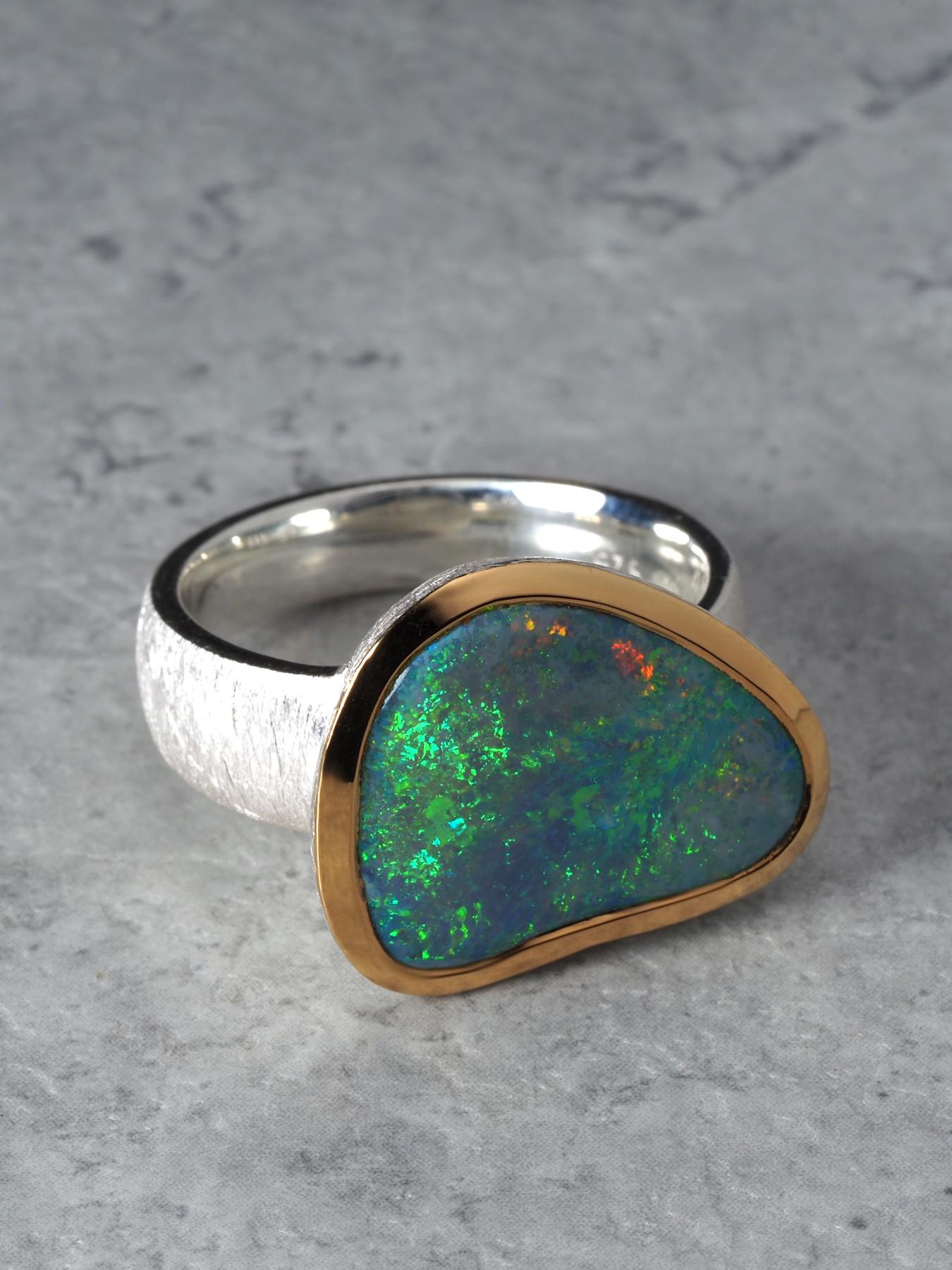 Grüner Opal Silber Ring Natürlicher Australischer Edelstein Weihnachtsgeschenk im Angebot 9