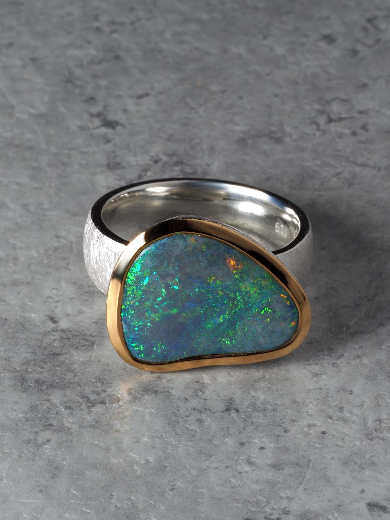 Grüner Opal Silber Ring Natürlicher Australischer Edelstein Weihnachtsgeschenk im Angebot 10