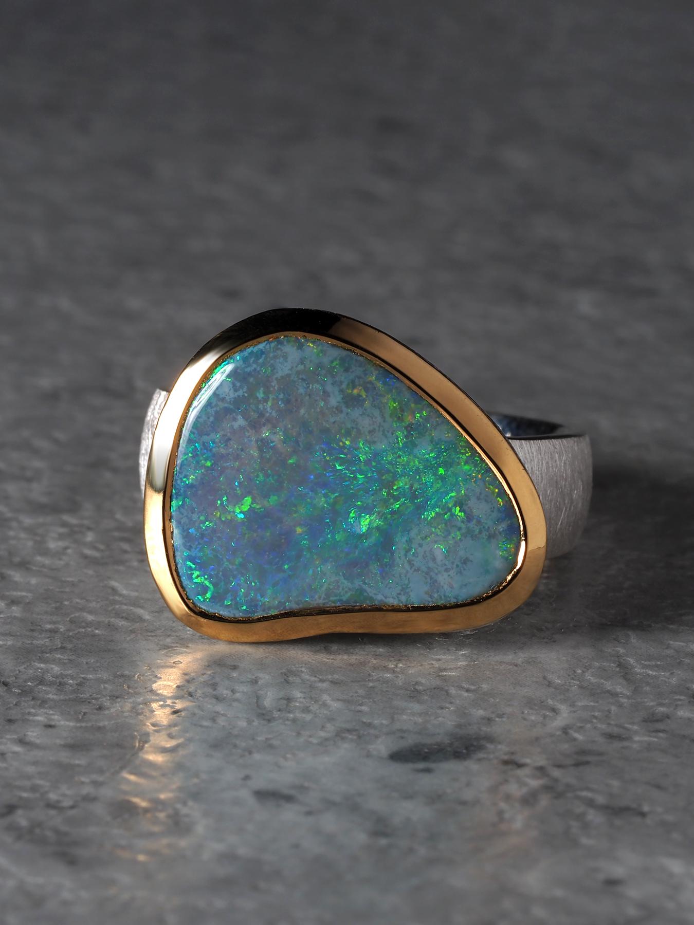 Grüner Opal Silber Ring Natürlicher Australischer Edelstein Weihnachtsgeschenk im Angebot 11