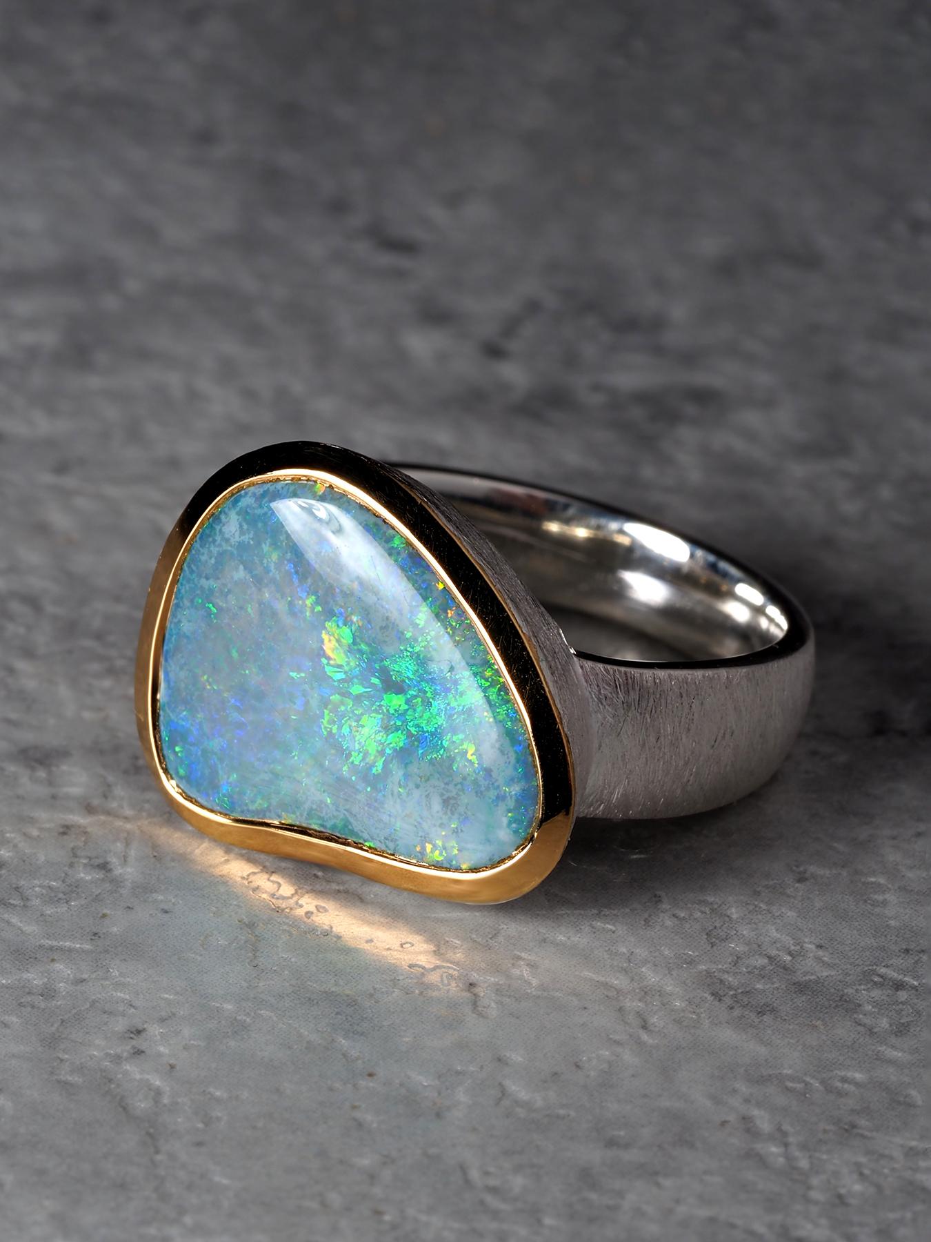 Grüner Opal Silber Ring Natürlicher Australischer Edelstein Weihnachtsgeschenk im Angebot 12
