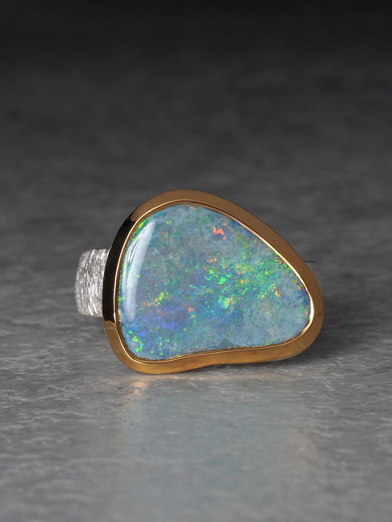 Grüner Opal Silber Ring Natürlicher Australischer Edelstein Weihnachtsgeschenk (Ovalschliff) im Angebot