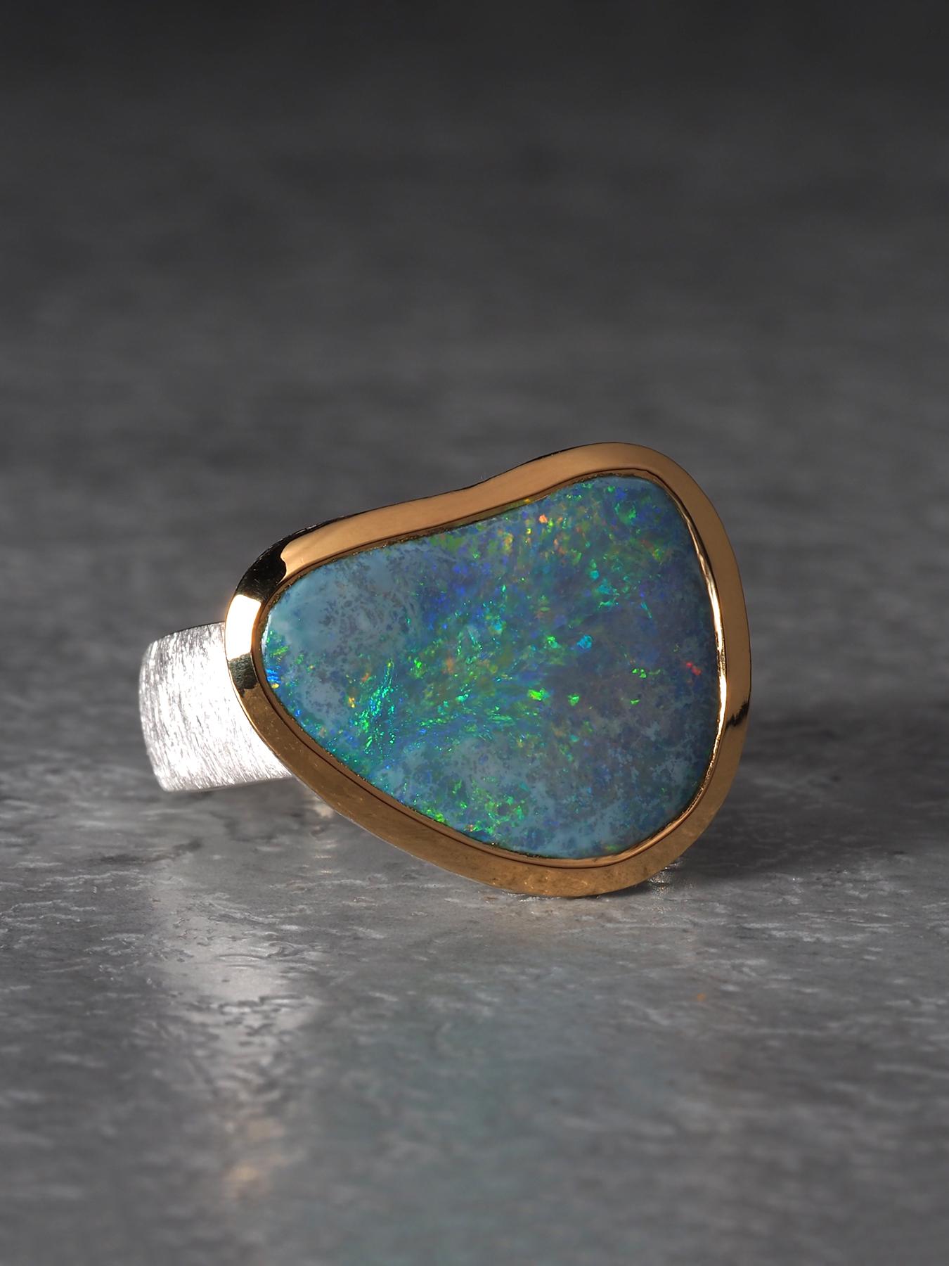 Grüner Opal Silber Ring Natürlicher Australischer Edelstein Weihnachtsgeschenk im Zustand „Neu“ im Angebot in Berlin, DE