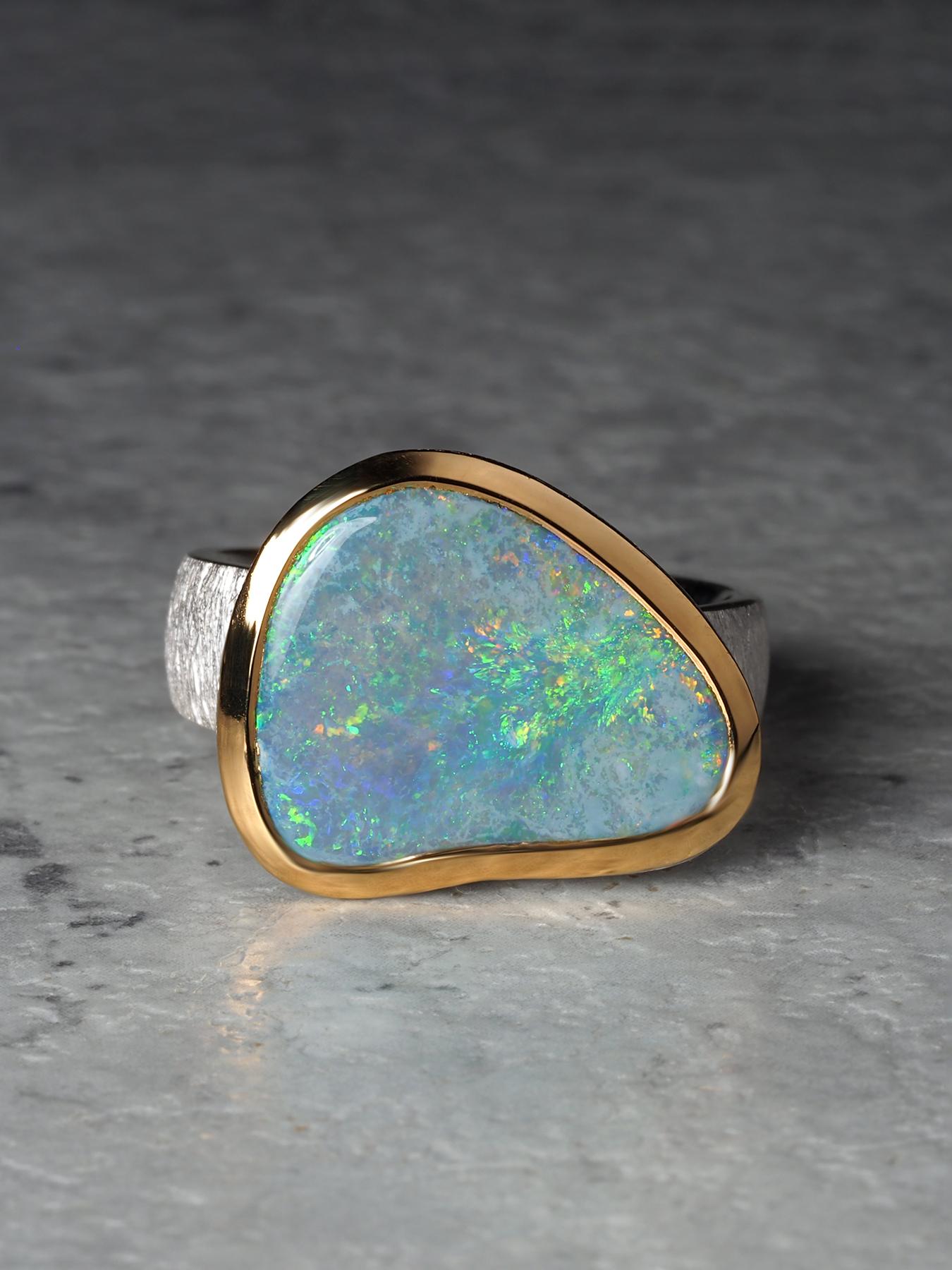 Grüner Opal Silber Ring Natürlicher Australischer Edelstein Weihnachtsgeschenk im Angebot 1