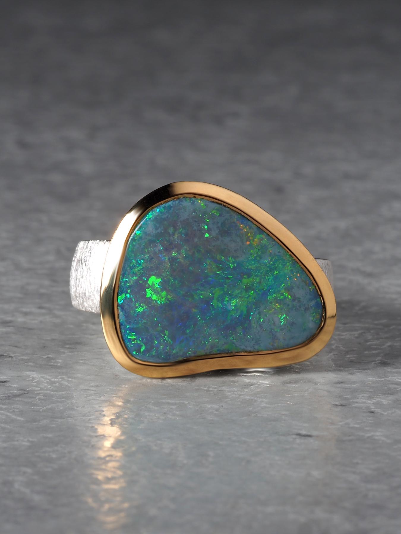 Grüner Opal Silber Ring Natürlicher Australischer Edelstein Weihnachtsgeschenk im Angebot 2