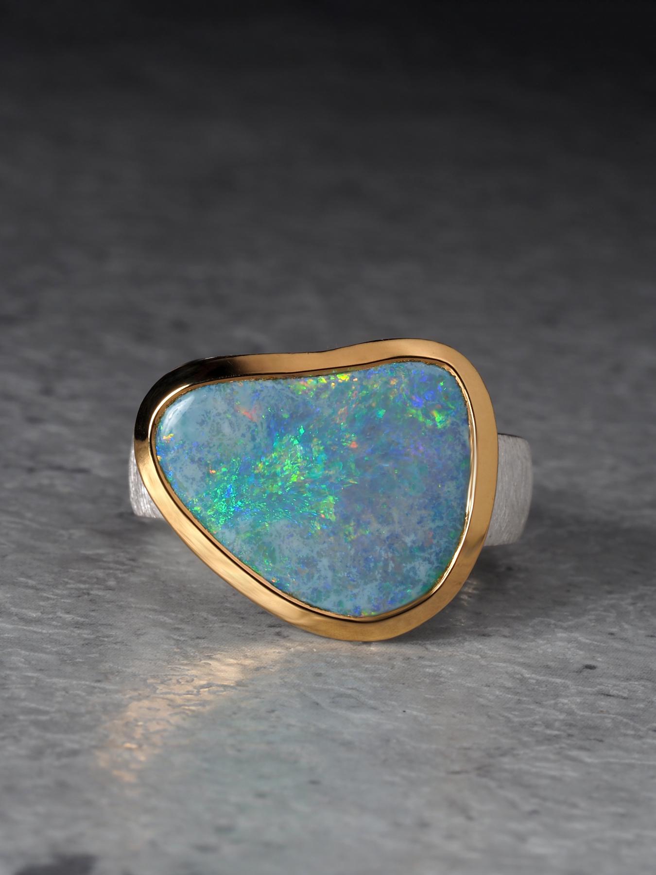 Grüner Opal Silber Ring Natürlicher Australischer Edelstein Weihnachtsgeschenk im Angebot 3