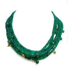 Collana multifilo con opale verde e accenti pendenti in YG 18k