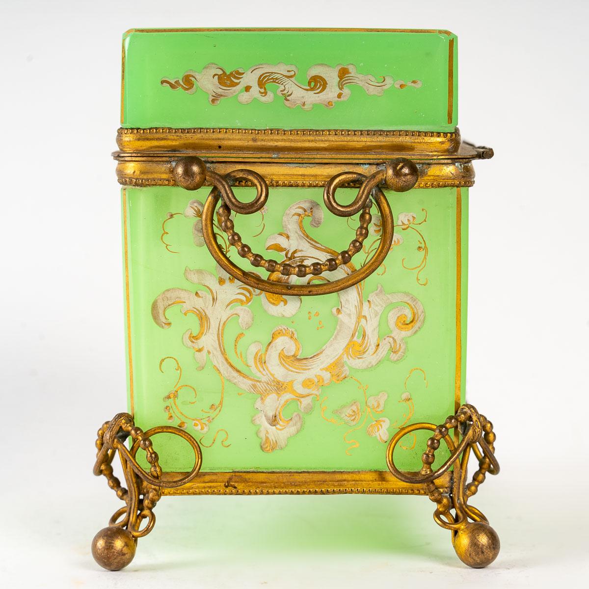 European Green Opaline Box, 19th Century