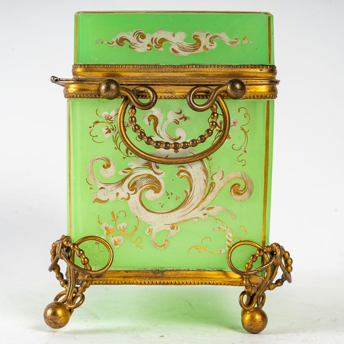 Opaline Glass Green Opaline Box, 19th Century