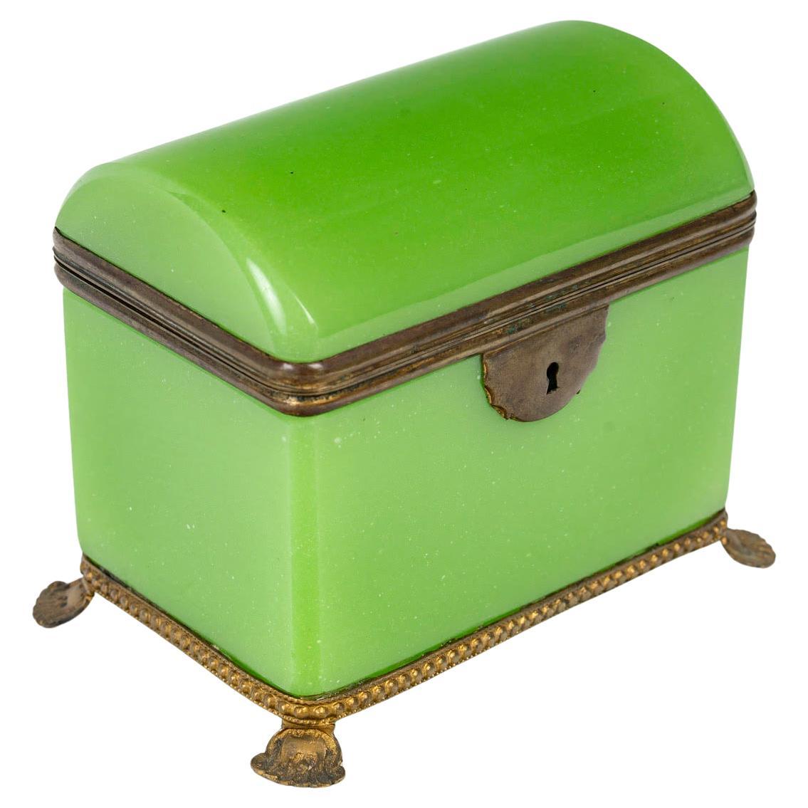 Green Opaline Box, 19th Century, Napoleon III Period. For Sale