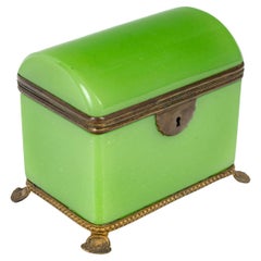 Antique Green Opaline Box, 19th Century, Napoleon III Period.
