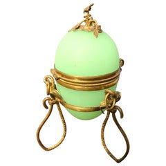 19th Century French Gilt Bronze Mounted Green Opaline Egg Shaped Trinket Box